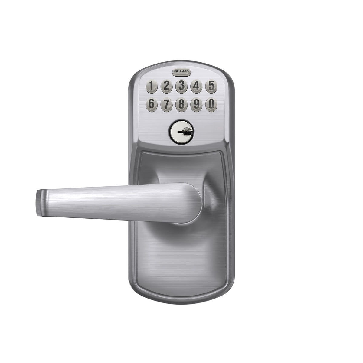 Schlage Plymouth Satin Chrome Electronic Keypad Door Lock with Elan Lever, Flex-Lock