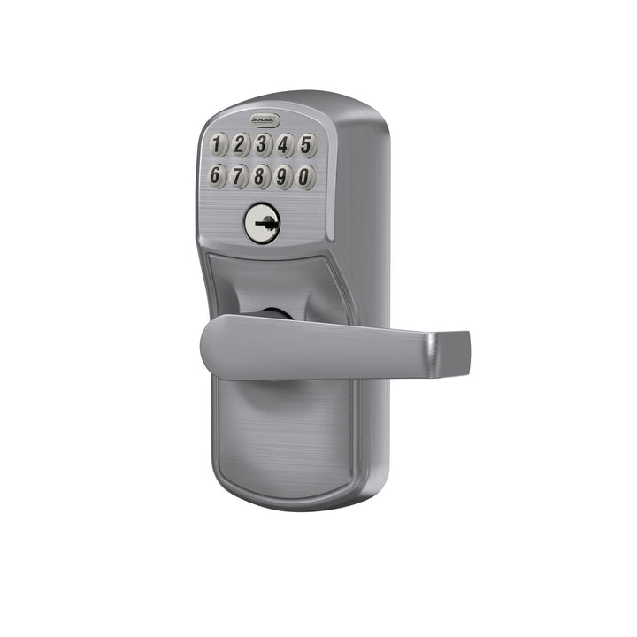 Schlage Plymouth Satin Chrome Electronic Keypad Door Lock with Elan Lever, Flex-Lock