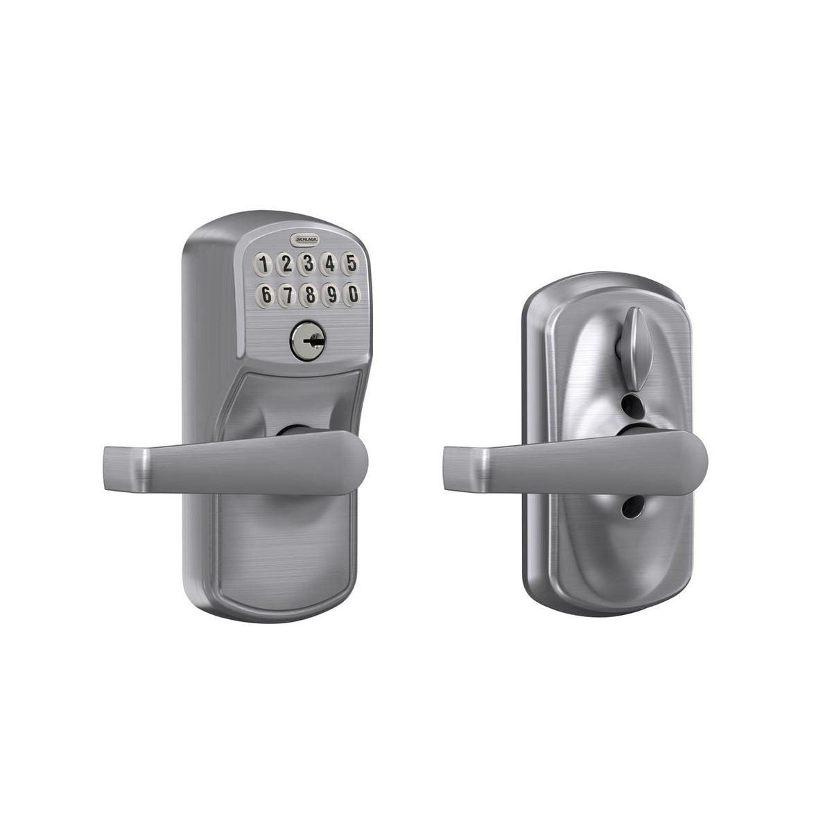 Schlage Plymouth Satin Chrome Electronic Keypad Door Lock with Elan Lever, Flex-Lock
