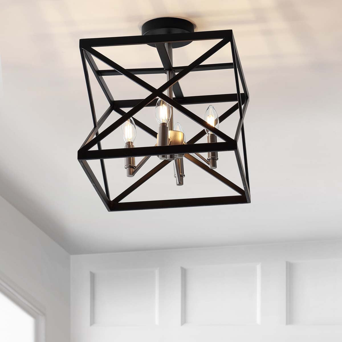 Safavieh Matias 13-in Black/Nickel Modern Contemporary Semi-Flush Mount Ceiling Light