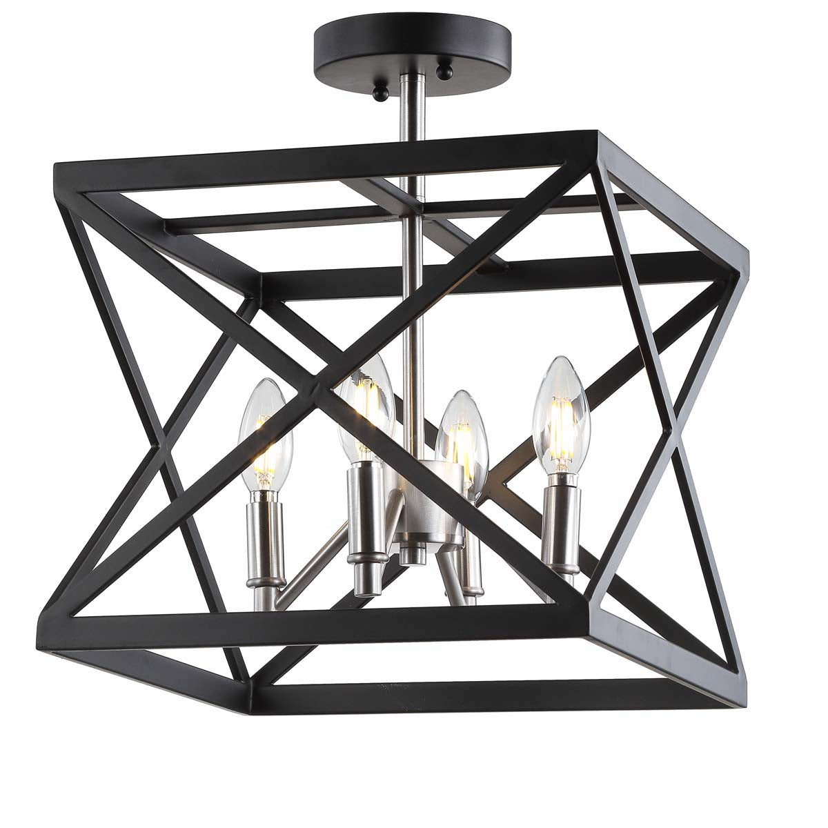 Safavieh Matias 13-in Black/Nickel Modern Contemporary Semi-Flush Mount Ceiling Light