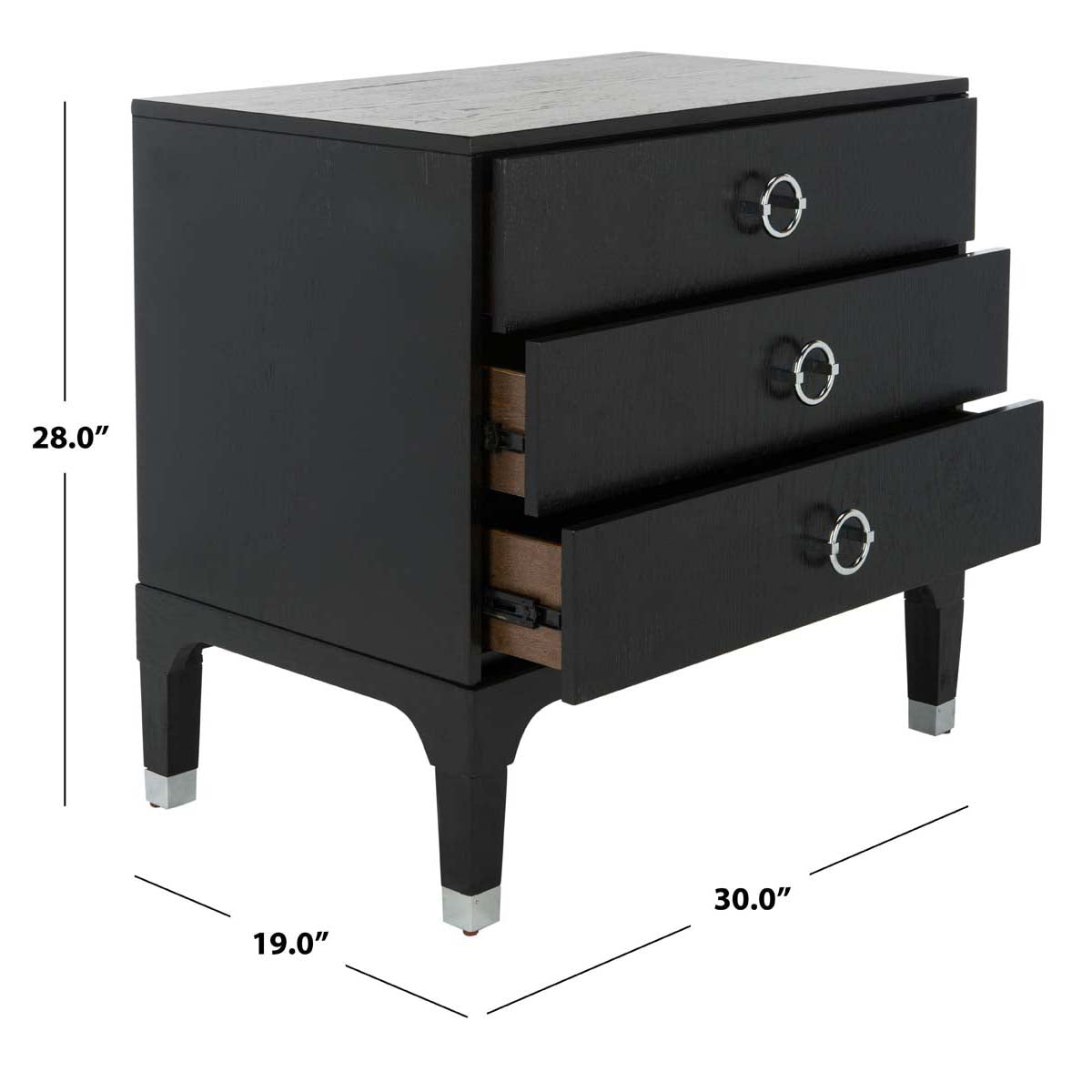 Safavieh Lorna 3-Drawer Black Nightstand, 30 x 19 x 28 in.