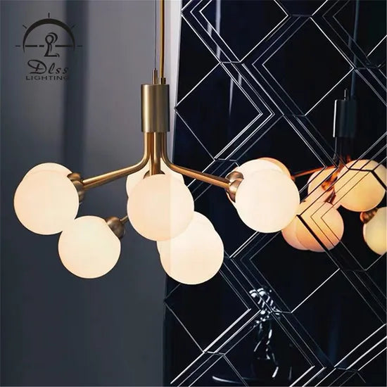 DLSS Lighting Fancy Milky White Glass Cluster Chandelier