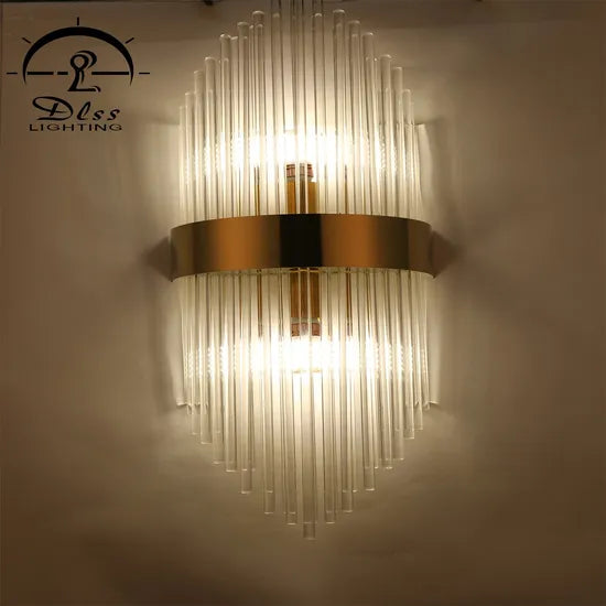 DLSS Lighting Fashion Creative Crystal Deluxe Wall Lamp for Villa Bedside Hotel Aisle E14 Wall Lamp