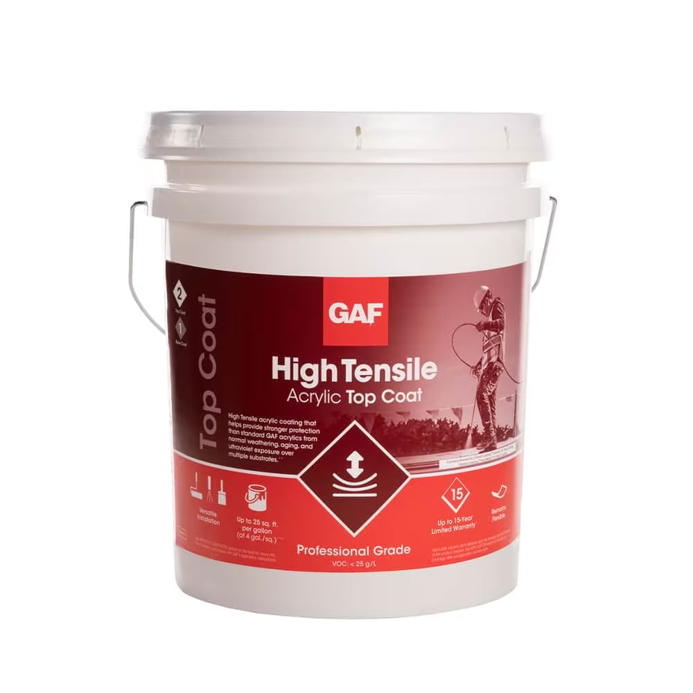 GAF High‑Tensile Acrylic Top Coat White 5 gal