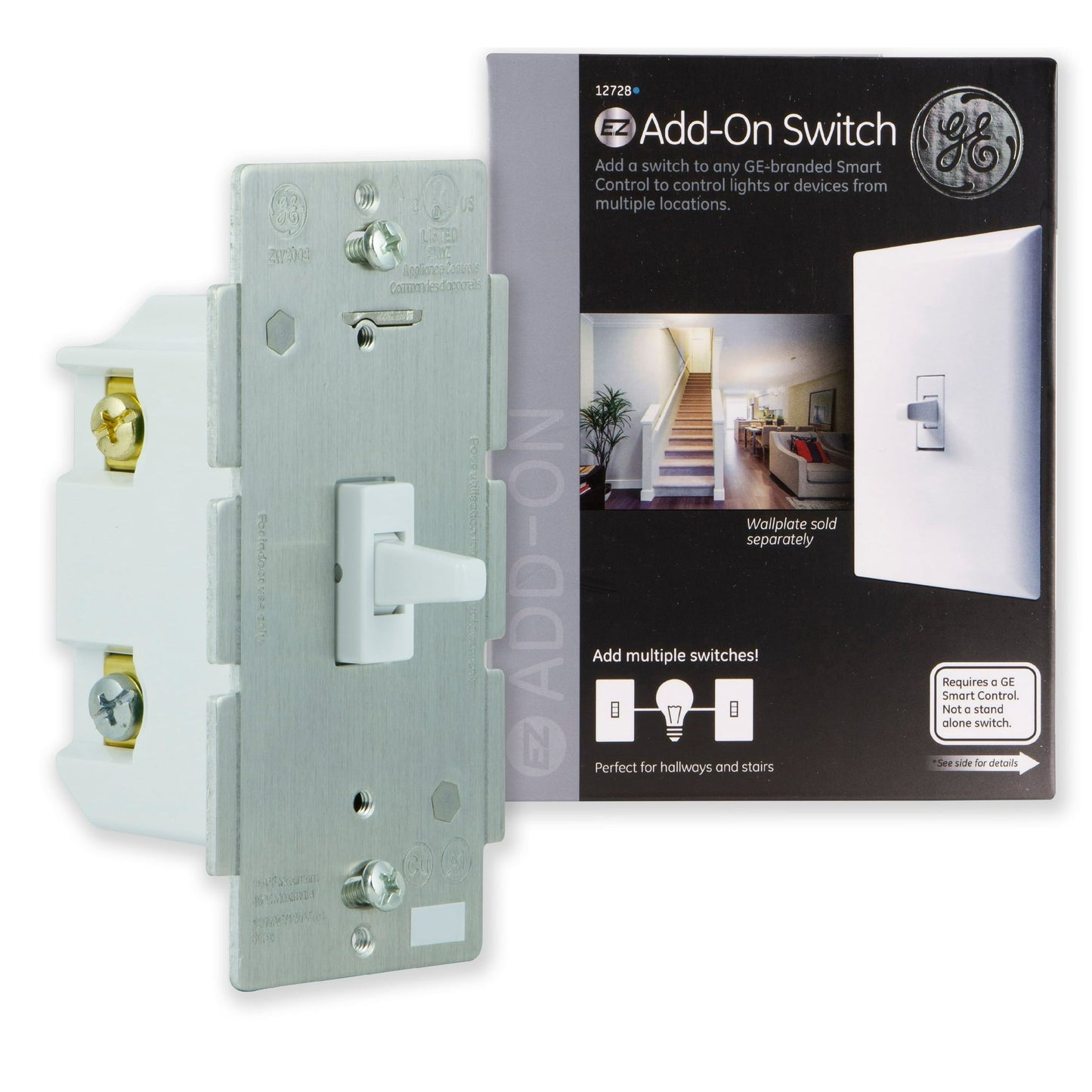 GE Z-Wave/ZigBee/Bluetooth Add-On 3-Way Toggle Light Switch, White, 12728