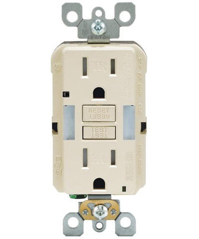 Leviton 15 Amp Self-Test SmartlockPro Combo Duplex Guide Light and Tamper-Resistant GFCI Outlet, White