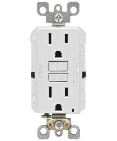 Leviton 15 Amp Self-Test SmartlockPro Slim Duplex GFCI Outlet, White