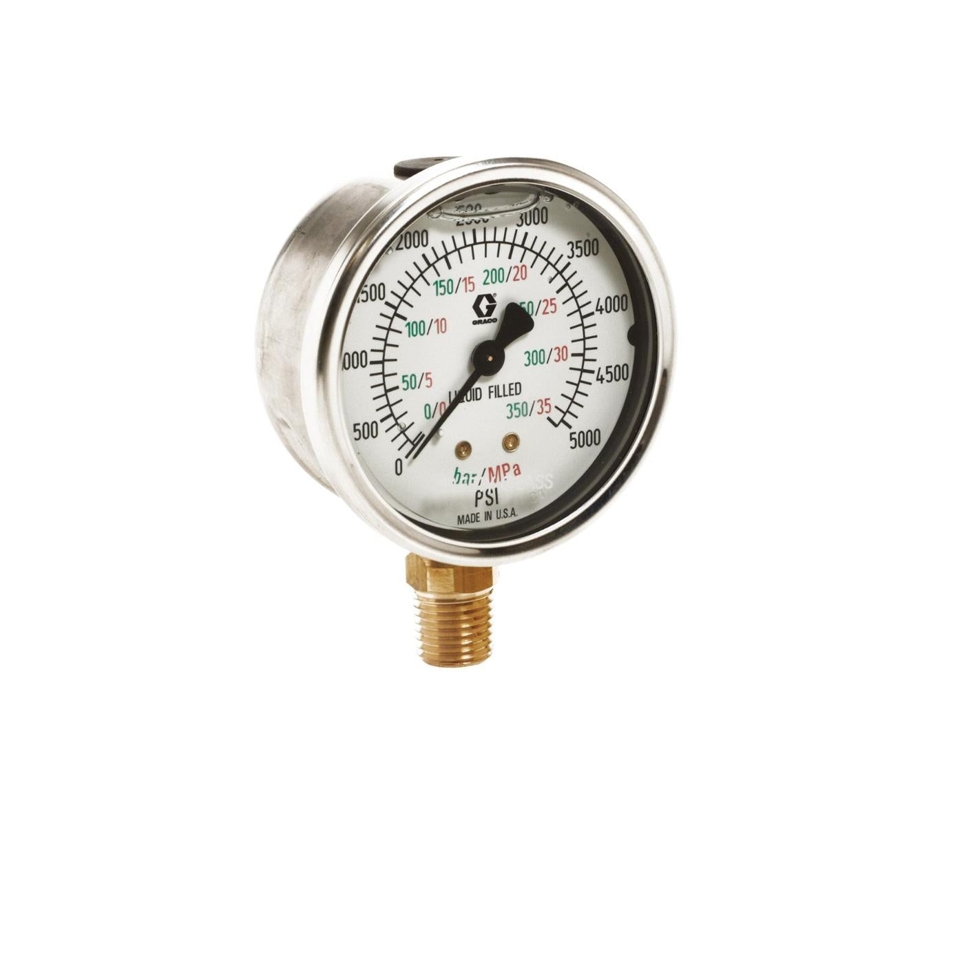 GRACO 102814 Fluid Pressure Gauge, 0–5000 PSI, 2-1/2 in Dial, 1/4 in MNPT Bottom Mount