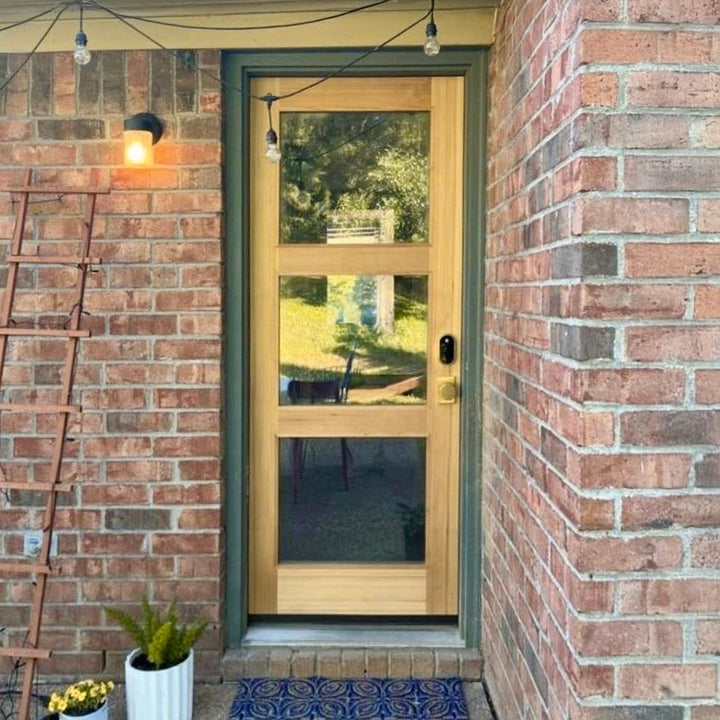 Krosswood Doors 36 in. x 80 in. Contemporary Hemlock 3-Lite Clear Glass Unfinished Exterior Wood Door Slab