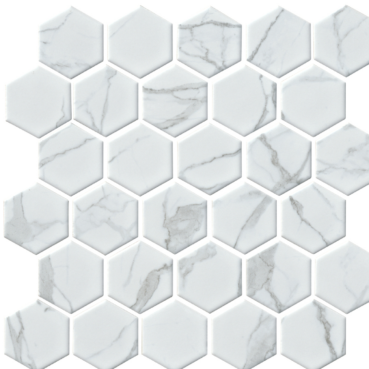 Hex Carrara Snow White Porcelain Mosaic Wall and Floor Tile - 2 in.