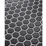 Hex Matte Black Porcelain Mosaic Wall and Floor Tile - 1 x 1 in.
