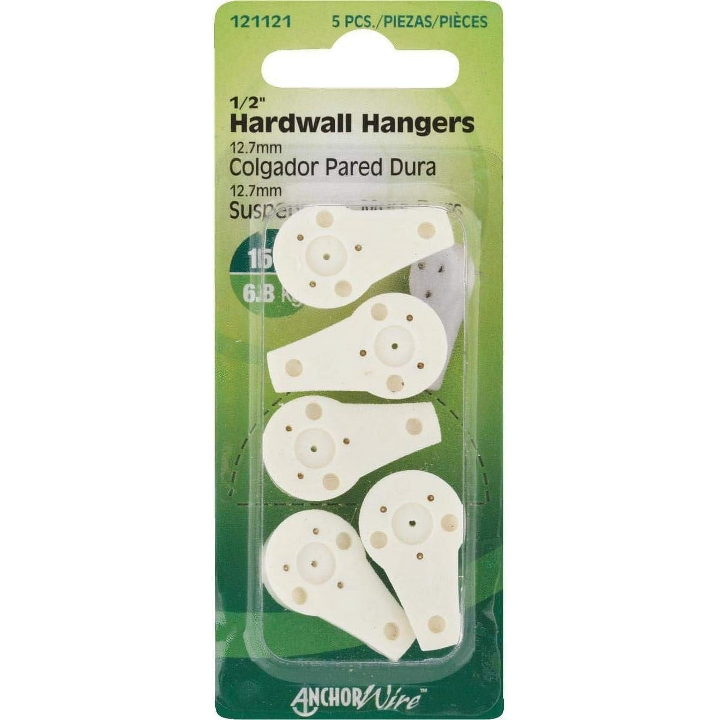 Hillman AnchorWire Plastic Coated Hardwall Picture Hook, 15 lb Capacity, 5-Pack