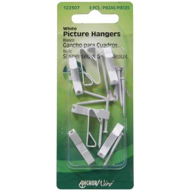Hillman AnchorWire Steel-Plated White Standard Picture Hangers, 20 lb Capacity, 8-Pack