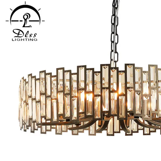 DLSS Lighting Hotel Living Room Modern Crystal Pendant Lamp in Black Finished