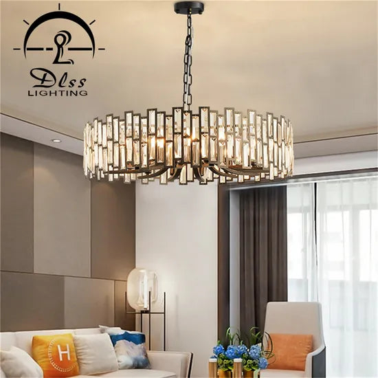 DLSS Lighting Hotel Living Room Modern Crystal Pendant Lamp in Black Finished