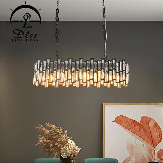 DLSS Lighting Hotel Living Room Modern Crystal Pendant Lamp in Black Finished