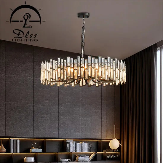 DLSS Lighting Hotel Living Room Modern Crystal Pendant Lamp in Black Finished