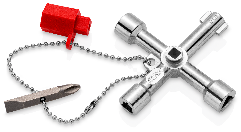 KNIPEX Control Cabinet Key, 4-Way with Reversible PH2/Slotted Bit, 00 11 03