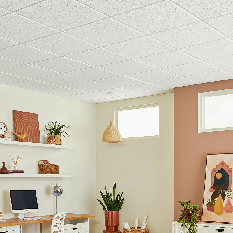 Armstrong Ceilings Random Textured 24-in x 24-in Fissured Drop Acoustic Ceiling Panels, Square Lay-In 15/16-in, 16-Pack, White