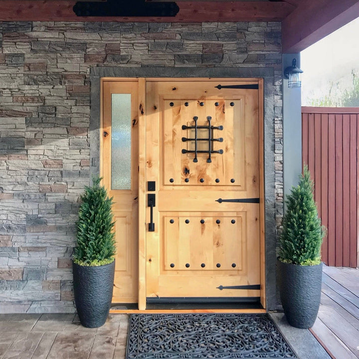 36 in. x 80 in. Mediterranean Knotty Alder Square Top Unfinished Single Left-Hand Inswing Prehung Front Door