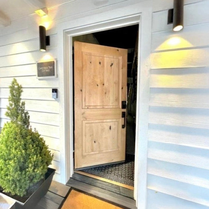 Krosswood Doors 32 in. x 96 in. Knotty Alder 2-Panel Right-Hand/Inswing Grey Stain Wood Prehung Front Door