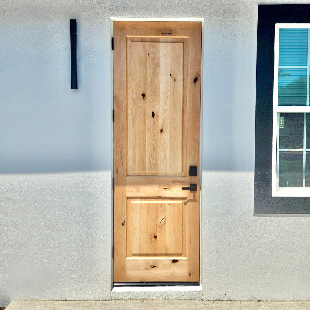 Krosswood Doors 32 in. x 96 in. Knotty Alder 2-Panel Right-Hand/Inswing Grey Stain Wood Prehung Front Door