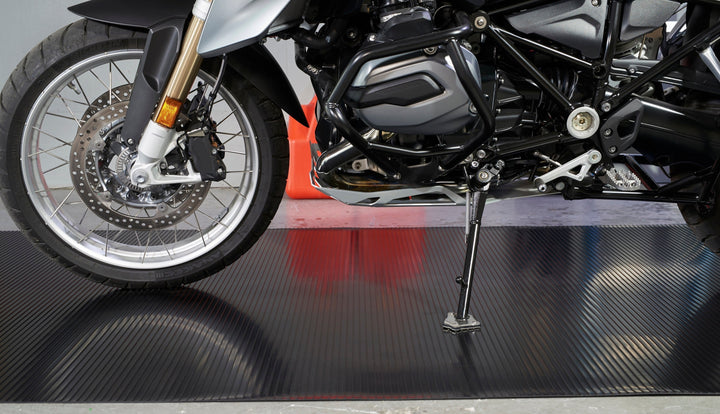 G‑Floor Motorcycle Mat, Ribbed – 55 Mil Base, 5' x 10' Midnight Black Roll-Out Vinyl