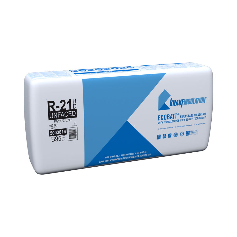Knauf Insulation EcoBatt R-21 HD Kraft-Faced Fiberglass Insulation Batts, 5-1/2 in. x 23 in. x 93 in., 103.98 sq. ft.
