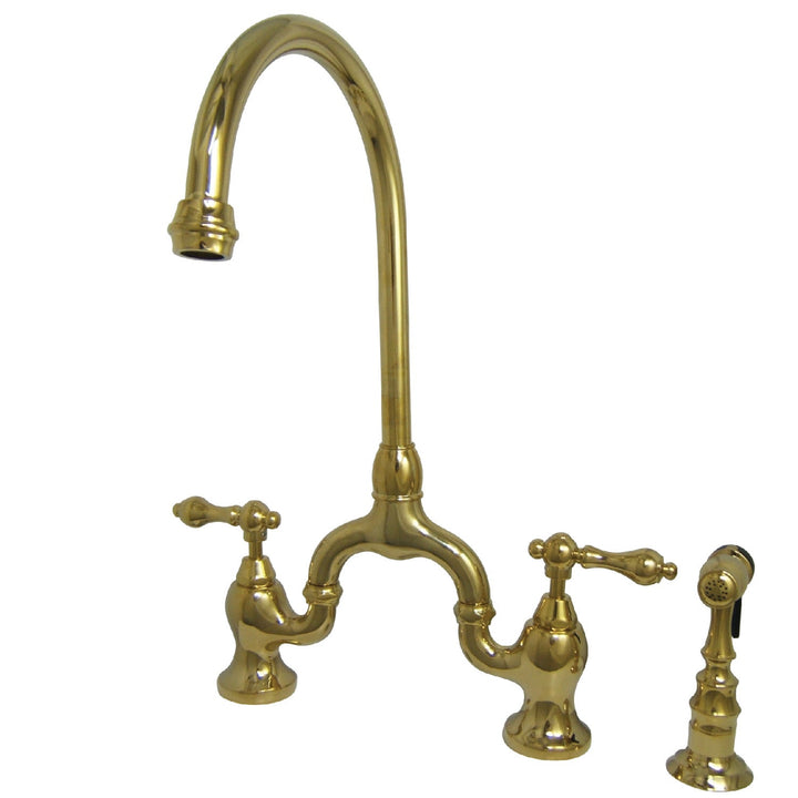 Elements of Design English Country Polished Brass 2-Handle Deck-Mount Bridge Kitchen Faucet with Side Sprayer