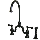 Elements of Design English Country Oil-Rubbed Bronze 2-Handle Deck-Mount Bridge Kitchen Faucet with Side Sprayer