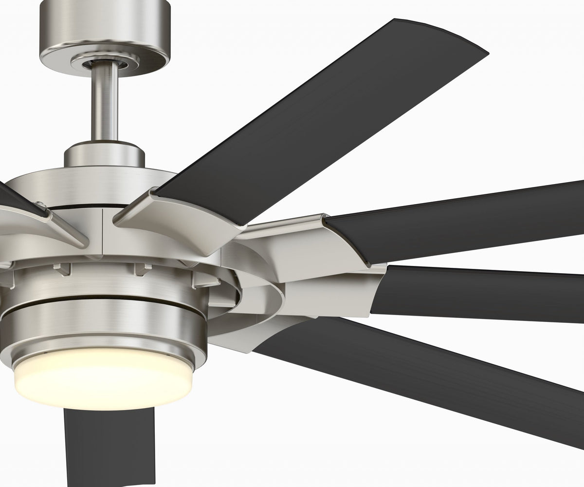 Fanimation Studio Collection Slinger v2 72-in Brushed Nickel LED Indoor/Outdoor Ceiling Fan with Remote (9-Blade)