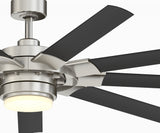 Fanimation Studio Collection Slinger v2 72-in Brushed Nickel LED Indoor/Outdoor Ceiling Fan with Light Kit and Remote (9-Blade)
