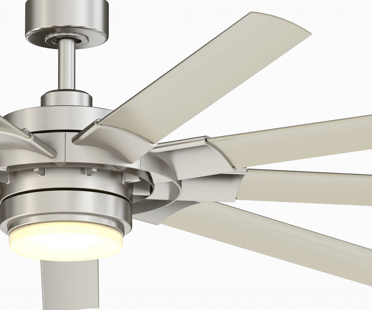 Fanimation Studio Collection Slinger v2 72-in Brushed Nickel LED Indoor/Outdoor Ceiling Fan with Light Kit and Remote (9-Blade)