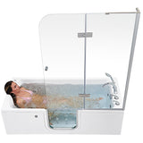Laydown 72 in. Walk‑In Whirlpool Bathtub in White with 5‑Piece Fast‑Fill Faucet, RHS Drain, Right‑Hinged Middle Glass Door