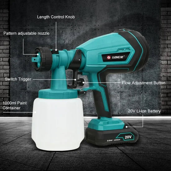 Liangye 18V Battery Operated Power Tools Airless Cordless HVLP Spray Gun