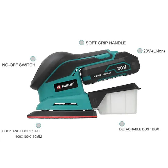 Liangye Cordless Power Tools 20V Rechargeable Electric Hand Held Wood Detail Sander