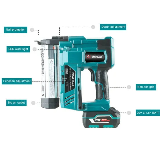 Liangye Factory Battery Woodworking Tools 20V Cordless Staple and Nail Gun Brad Nailer