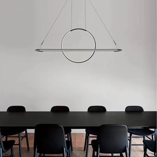 DLSS Lighting Long Indoor LED Hanging Round Ring Metal Chandelier