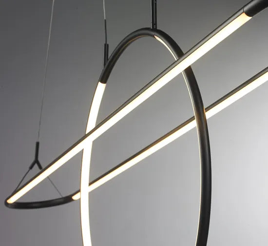 DLSS Lighting Long Indoor LED Hanging Round Ring Metal Chandelier