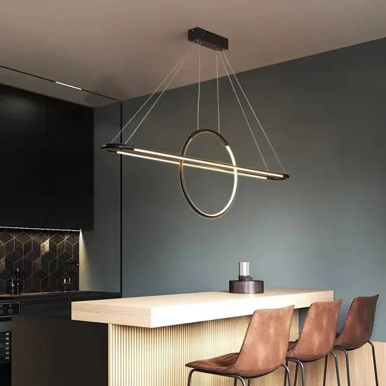 DLSS Lighting Long Indoor LED Hanging Round Ring Metal Chandelier