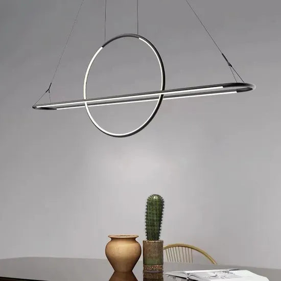 DLSS Lighting Long Indoor LED Hanging Round Ring Metal Chandelier