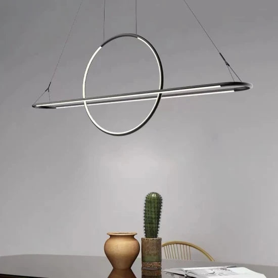 DLSS Lighting Long Indoor LED Hanging Round Ring Metal Chandelier