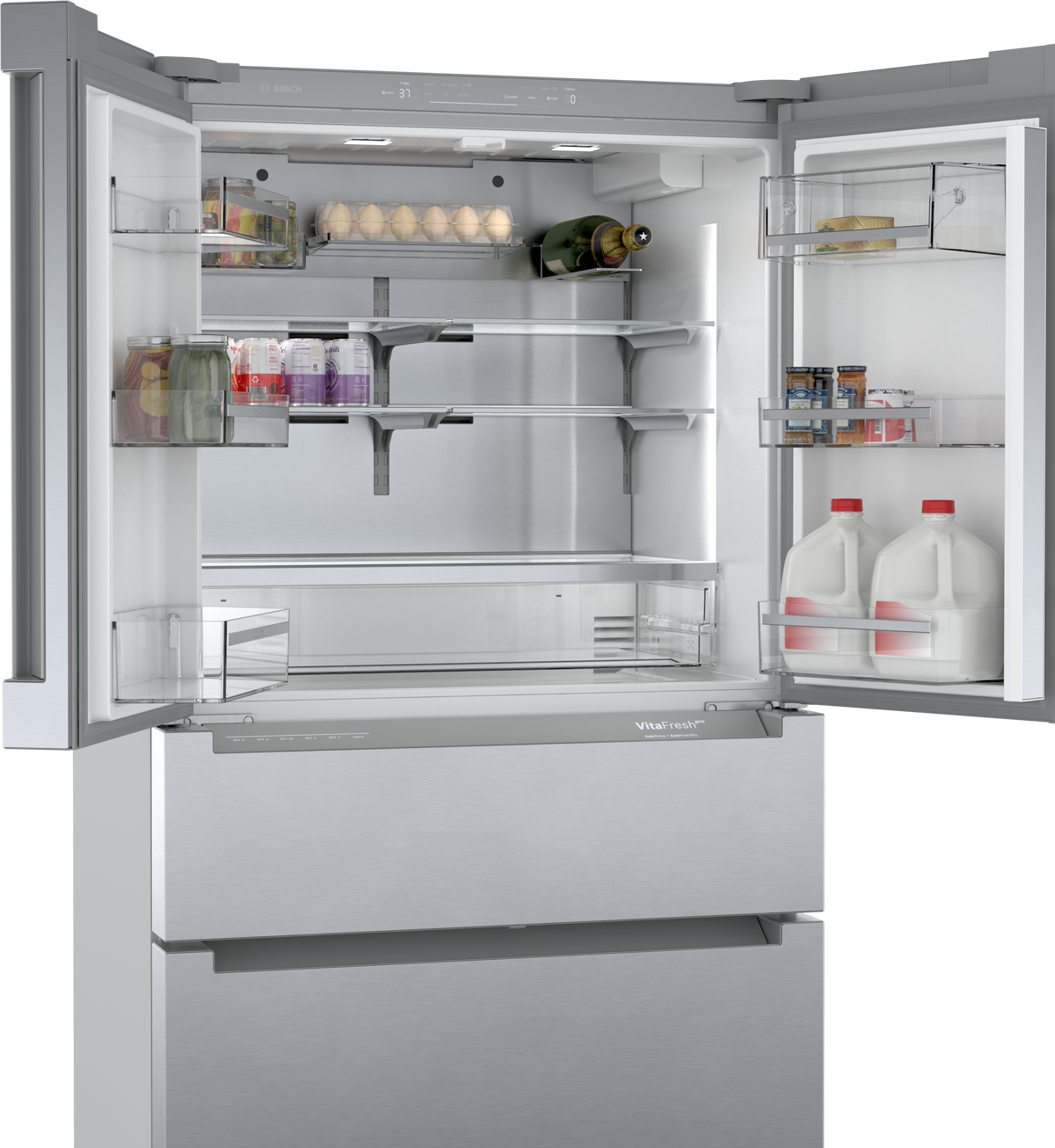 Bosch 800 Series 36 in. 21 cu. ft. French 4-Door Refrigerator, Stainless Steel, Dual Compressor, Counter-Depth