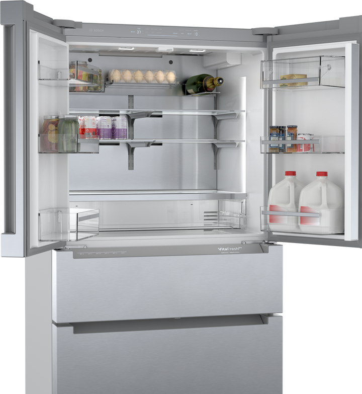 Bosch 800 Series 36 in. 21 cu. ft. French 4-Door Refrigerator, Stainless Steel, Dual Compressor, Counter-Depth