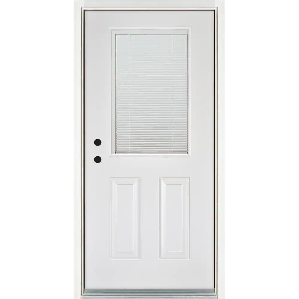 MP Doors 36 in. x 80 in. Low-E Blinds Between Glass White Right-Hand Inswing 1/2 Lite Clear Fiberglass Prehung Front Door