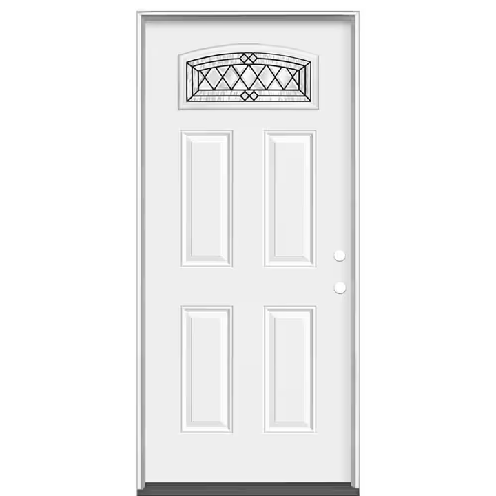Masonite 36 in. x 80 in. Halifax Camber Fan-Lite Left Hand Inswing Primed Steel Prehung Front Exterior Door with No Brickmold