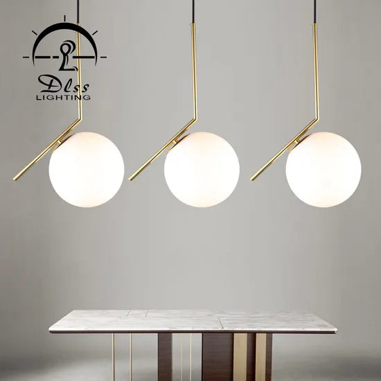 DLSS Lighting Modern Brass and White Glass Ball Hotel Project Pendant Lamp/Chandelier