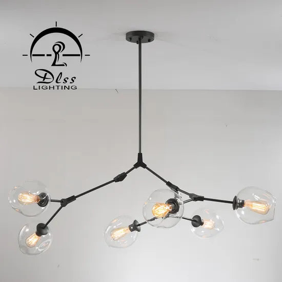 DLSS Lighting Modern Clear Glass Ball Iron Decoration Restaurant Chandelier