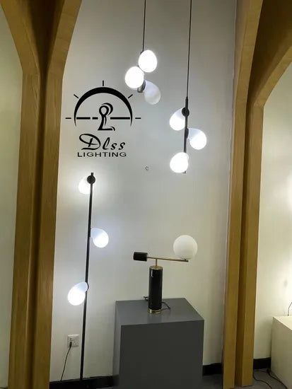 DLSS Lighting Modern Frosted Glass Globe Floor Lamp for Living Room, Contemporary LED Standing Light, Black Corner Pole L